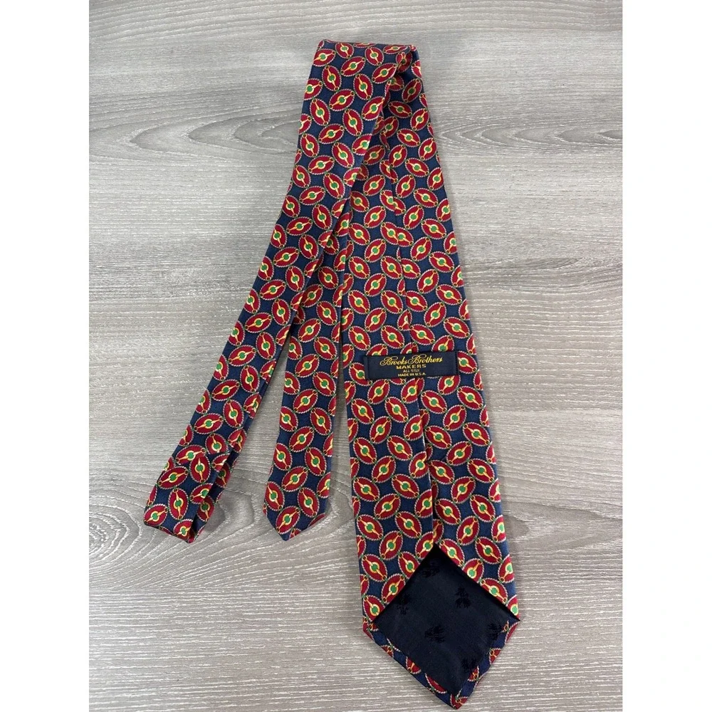 Brooks Brothers Makers Silk Tie Navy Red Gold Green Geometric Rope Link USA Made